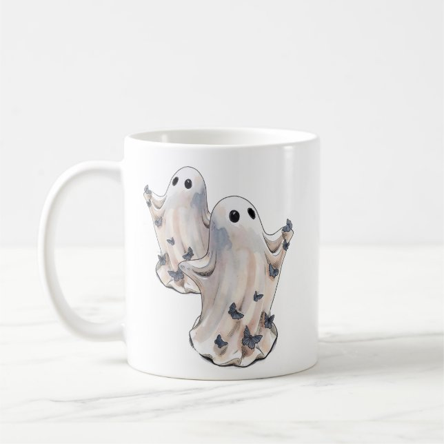 Caneca De Café Fantasma com borboletas Halloween  (Esquerda)