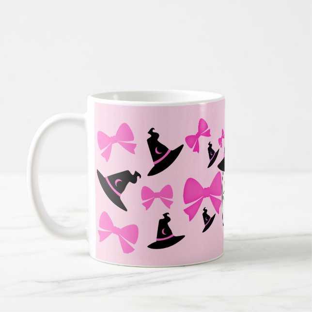 Caneca De Café Fantasma Coquette Rosa com Arcos no Halloween (Esquerda)