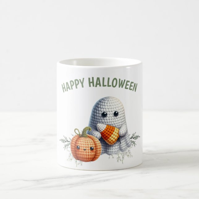 Caneca De Café Fantasma de Crochê Fofo Feliz Halloween (Centro)