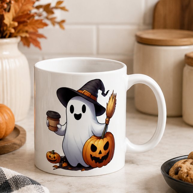 Caneca de café fantasma de Halloween com nome pers (Criador carregado)