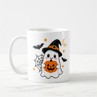 Caneca De Café Fantasma de Halloween Fofo & Abóbora Chapéu de Bru