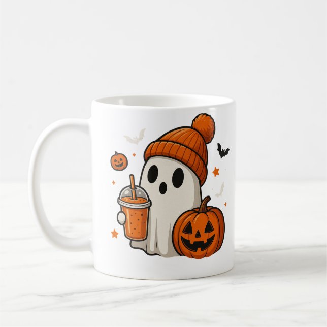Caneca De Café Fantasma de Halloween Fofo com Abóbora e Bebida  (Esquerda)