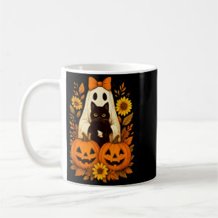 Caneca De Café Fantasma de Halloween Fofo Vintage Segurando Gato
