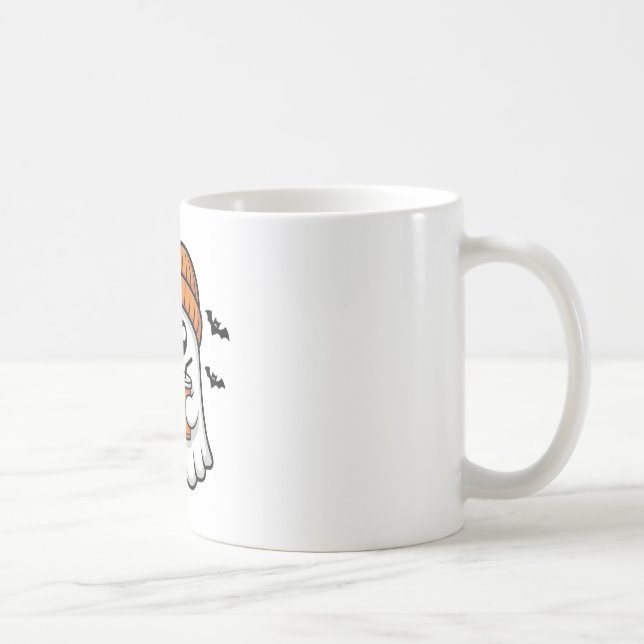 Caneca De Café Fantasma de Halloween Kawaii Laranja de Gorro Espí (Direita)