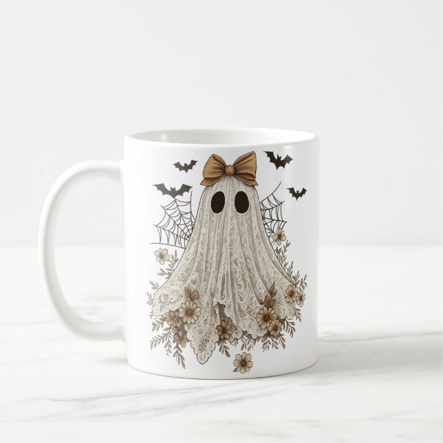 Caneca De Café Fantasma de Renda Elegante com Laço | Fantasma Flo (Esquerda)