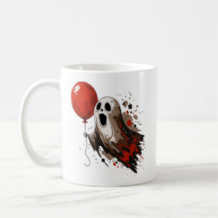 Caneca De Café Fantasma e Balão Vermelho