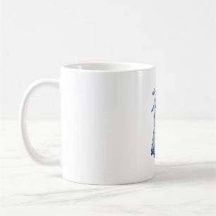 Caneca De Café Fantasma e Gato de Denim Azul de Halloween