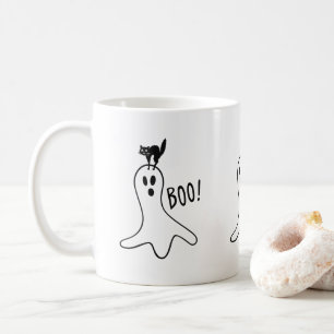 Caneca De Café Fantasma e Gato Preto Halloween Assustador Fofo