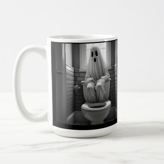 Caneca De Café Fantasma engraçado sentado no banheiro (Esquerda)