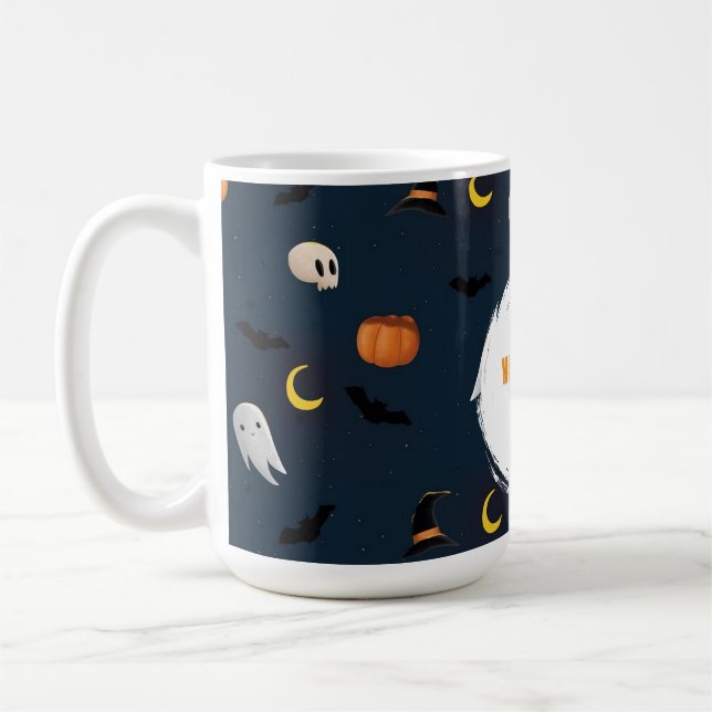 Caneca De Café Fantasma Feliz das Bruxas Feliz de Halloween Azul  (Esquerda)
