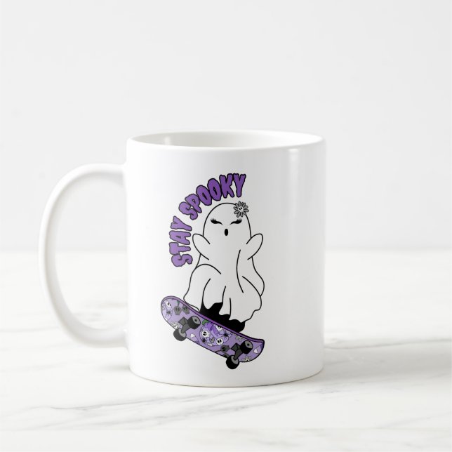 Caneca De Café Fantasma "Fique Louco" em um skate - Roxo Legal (Esquerda)