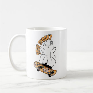 Caneca De Café Fantasma "Fique Louco" num skate - Laranja Legal