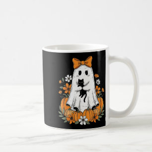 Caneca De Café Fantasma Fofo do Halloween Retrô Segurando Flora d
