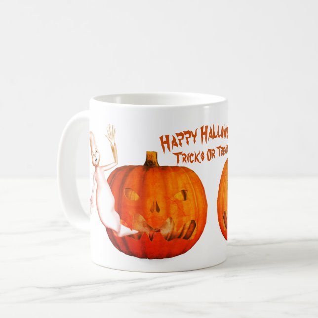 Caneca De Café Fantasma Jack O Lanterna Halloween Engraçado (Frente Esquerda)