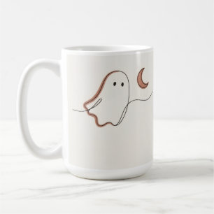 Caneca De Café Fantasma Minimalista e Lua Crescente de Halloween