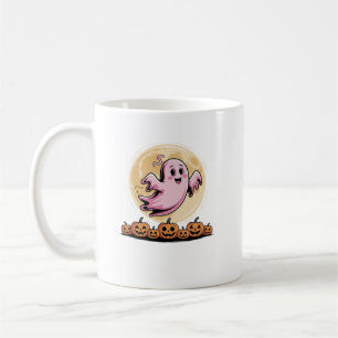 Caneca De Café Fantasma Rosa Halloween Conscientização do Câncer