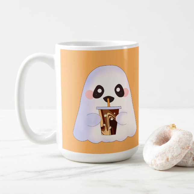 Caneca De Café Fantasma Spooky Com Café Forçado (Com Donut)