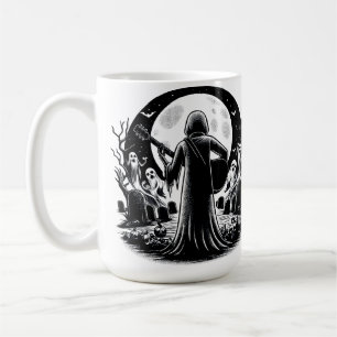 Caneca De Café Fantasma tocando violão em cemitério de arte escur