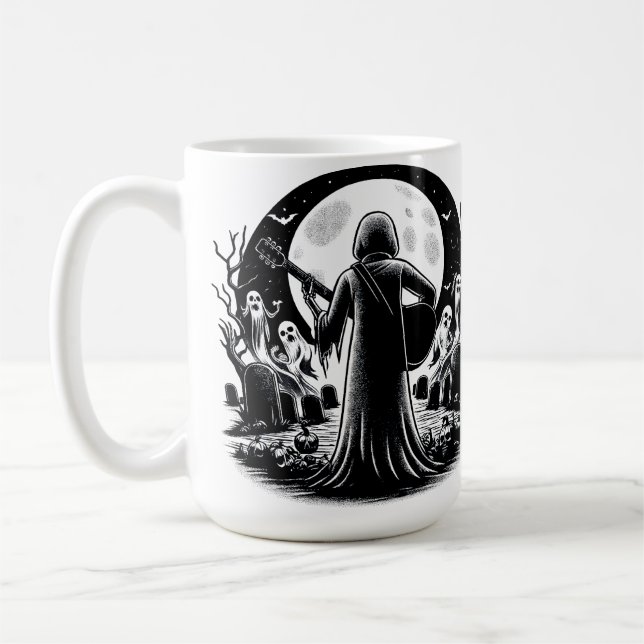 Caneca De Café Fantasma tocando violão em cemitério de arte escur (Esquerda)