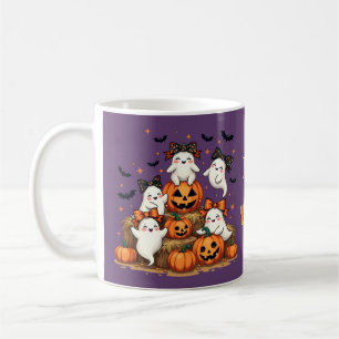 Caneca De Café Fantasmagóricos Fantasmas de Halloween em Laços Co