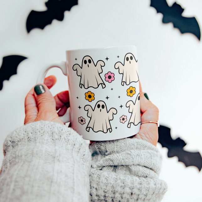 Caneca De Café Fantasmagóricos Flores e Espíritos Assombrados de  (Criador carregado)