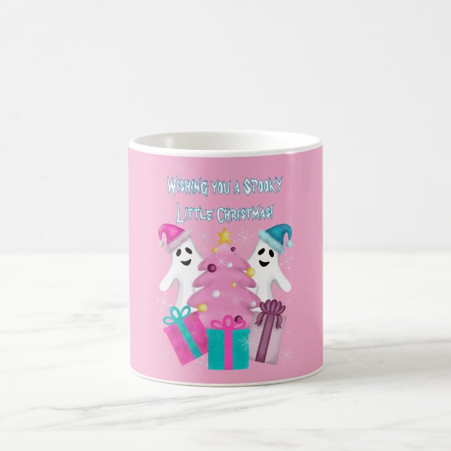 Caneca De Café Fantasmas de Chapéu de Papai Noel com Árvore de Na (Centro)