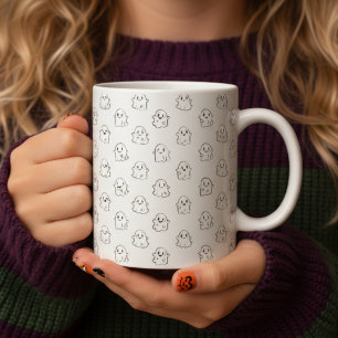 Caneca De Café Fantasmas de Voo Bonitos desenhados pela Mão Negra