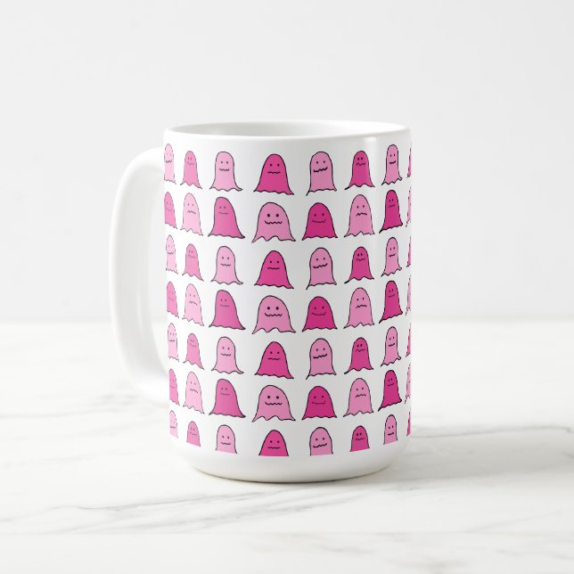 Caneca De Café Fantasmas do Dia das Bruxas Rosa (Frente Esquerda)
