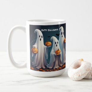 Caneca De Café Fantasmas Flutuantes Encantadores com Pumpkins Spo