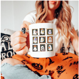 Caneca De Café Fantasmas Lendo Carimbo de Vintagem Halloween