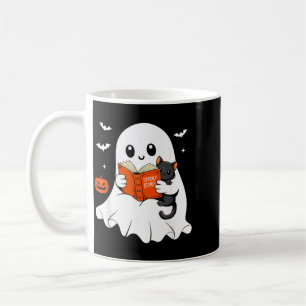 Caneca De Café Fantasmas Lendo Livro Gato Preto Fantasia de Hallo
