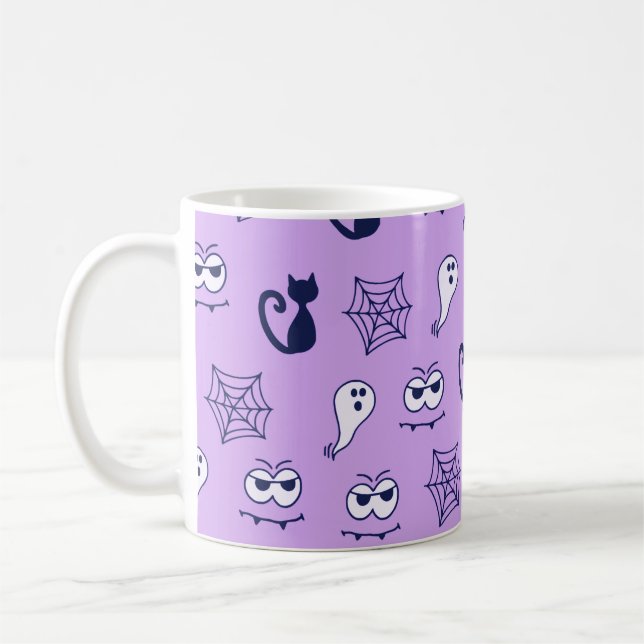 Caneca De Café Fantasmas, teias-aranha e Gatos Negros Roxos (Esquerda)