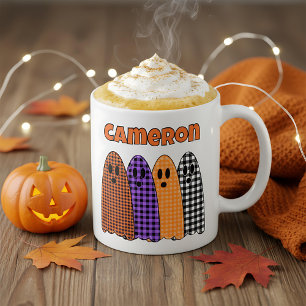 Caneca De Café Fantasmas Xadrez de Halloween