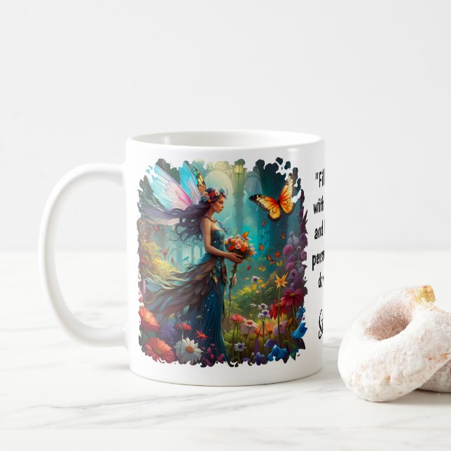 Caneca De Café Fantasy Bela Borboleta Fairy Garden Cote (Com Donut)