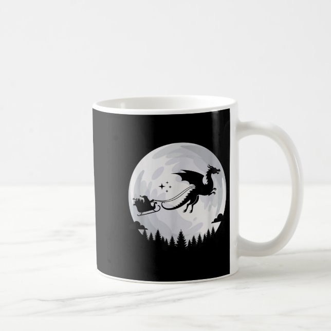 Caneca De Café Fantasy Dragon Moon Sleigh, Santa Pulled By Dragon (Direita)