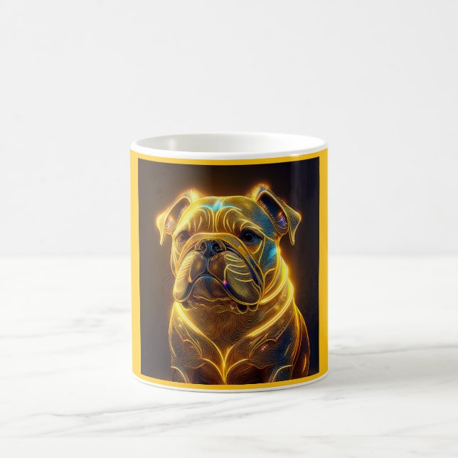 Caneca De Café Fantasy Image Neon Yellow English Bulldog (Centro)