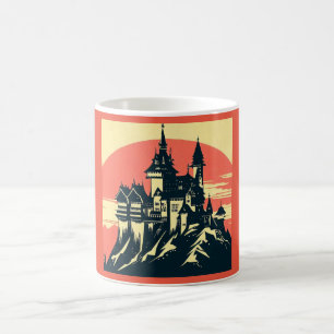 Caneca De Café Fantasy Medieval Castle - Woodcut 4