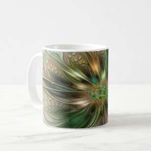 Caneca De Café Fantasy Moderna Abstrato, Flor Fractal Colorida