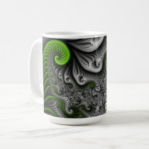 Caneca De Café Fantasy Mundo Verde E Arte Fractal Cinza