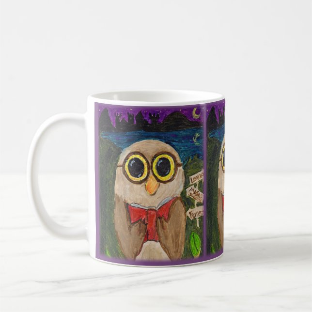 Caneca De Café Fantasy Reader Owl Book Folk Art (Esquerda)