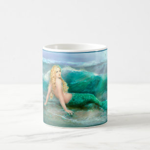 Caneca De Café Fantasy Sereia em Shore com Ondas Aqua