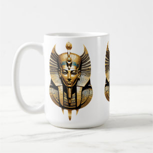 Caneca De Café Faraó Dourado com Tocado Real Arte