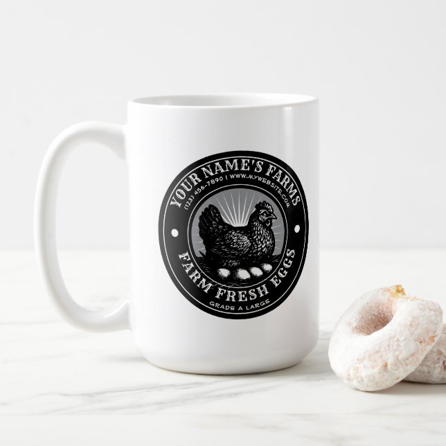 Caneca De Café Farm Fresh Eggs Label Template (Com Donut)