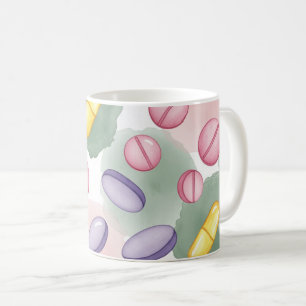 Caneca De Café Farmacêutico Fundo Cinza Comprimidos Roxos