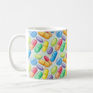 Caneca De Café Farmacêutico Pincel Aquarela Comprimidos Vermelhos