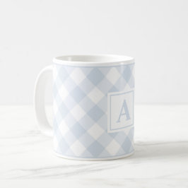 Caneca De Café Farmhouse Blue Buffalo Check Monogramas Xadrez