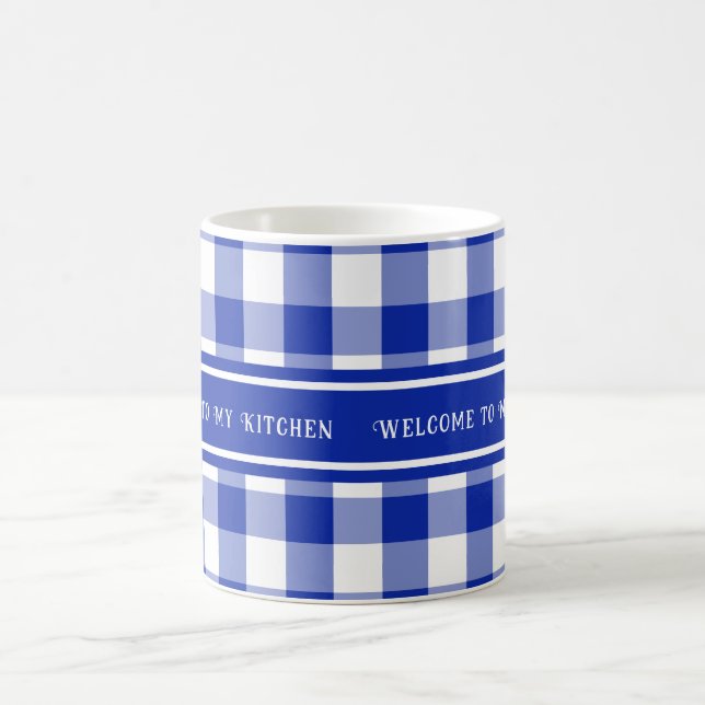 Caneca De Café Farmhouse Blue White Xadrez Mug (Centro)