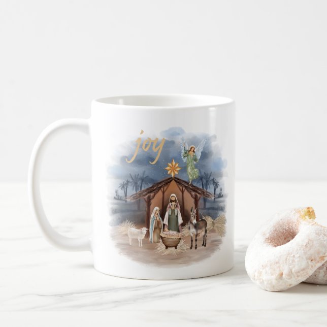Caneca De Café Farmhouse Russo Joia Natal Natividade (Com Donut)