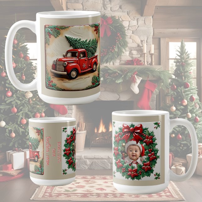 Caneca De Café Farmhouse Russo Red Truck Natal Personalizável (Criador carregado)