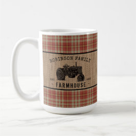 Caneca De Café Farmhouse Trator Vermelho Xadrez Invólucro Grande